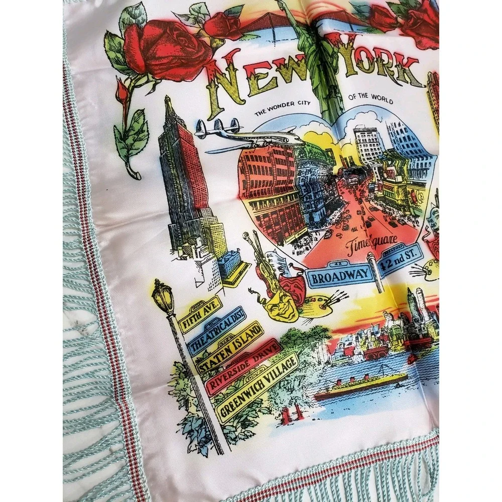 Vintage 50's MCM 60's New York Souvenir Pillow Case Times Square Twin Towers